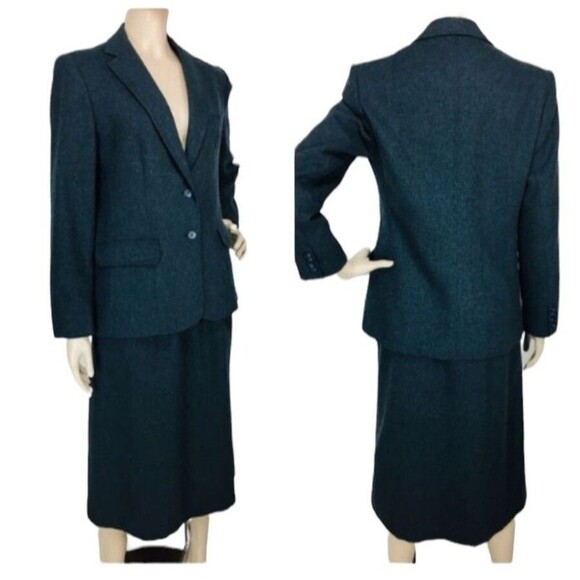 Vintage 70s Evan Picone Gray Wool High-Waist Full Skirt and Blazer Suit Set M/L - Picture 1 of 8